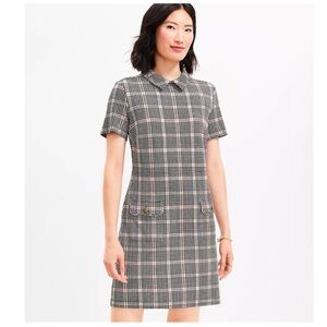 Loft Petite Plaid Ponte Button Pocket Dress